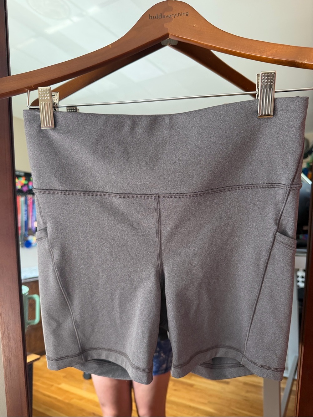 Athleta Gray High-Rise Bike Shorts with Side Pockets